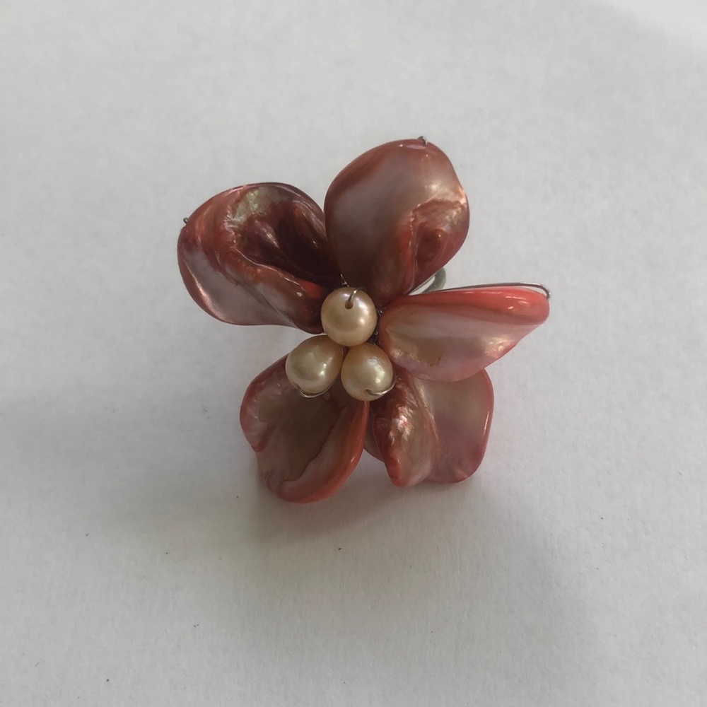 Coral and freshwater pearl ring